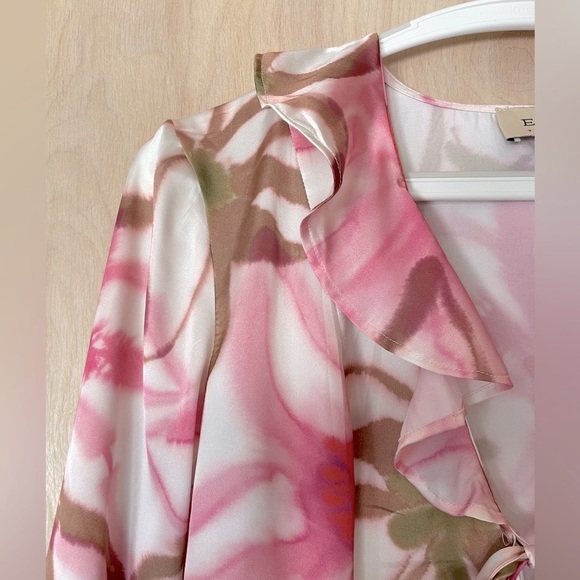 Elie Tahari Pink Floral Ruffle Tie Front Topper Blouse XS - Picture 2 of 12